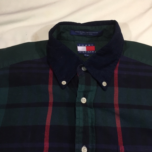 Vtg Tommy Hilfiger Green Plaid Button Down Shirt M - Picture 3 of 8
